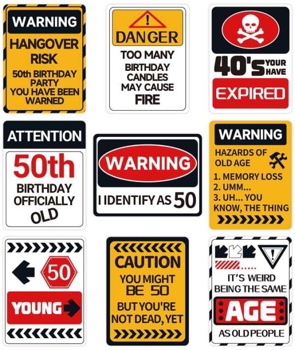 HOMANGA 50th Birthday Party Decorations, 9Pcs Funny Wall Signs for 50 Years Old Party Decor