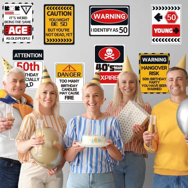 HOMANGA 50th Birthday Party Decorations, 9Pcs Funny Wall Signs for 50 Years Old Party Decor - Image 5