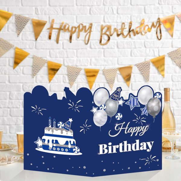 HOMANGA Giant Birthday Card, Jumbo happy Birthday Card for Men Women Colleague, Large Birthday Guest Book with Envelope, Blue Silver Big Birthday Card 14x22 inches - Image 5