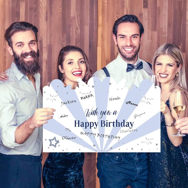 HOMANGA Giant Birthday Card, Jumbo happy Birthday Card for Men Women Colleague, Large Birthday Guest Book with Envelope, Blue Silver Big Birthday Card 14x22 inches - Image 6