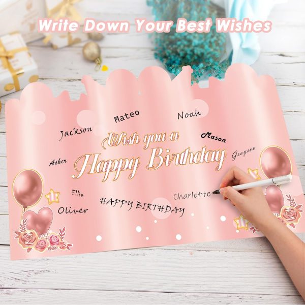 HOMANGA Giant Birthday Card, Jumbo happy Birthday Card for Women Girls Kids, Large Birthday Guest Book with Envelope, Pink Rose Gold Big Birthday Card 14x22 inches - Image 3