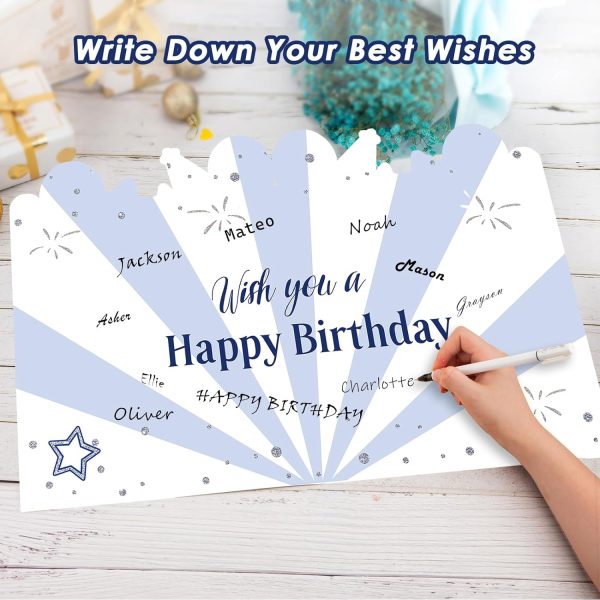 HOMANGA Giant Birthday Card, Jumbo happy Birthday Card for Men Women Colleague, Large Birthday Guest Book with Envelope, Blue Silver Big Birthday Card 14x22 inches - Image 3